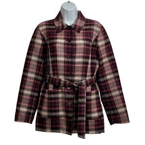 Vintage Randolph Duke The Look Y2K Wool Blend Jacket Blazer Plaid Pink Tan Sz 8